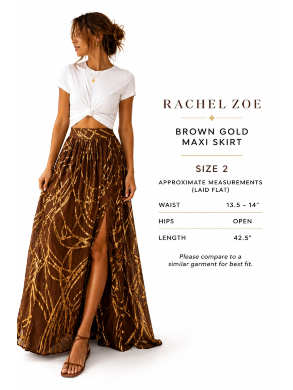 RACHEL ZOE Brown Gold Maxi Skirt Size 2